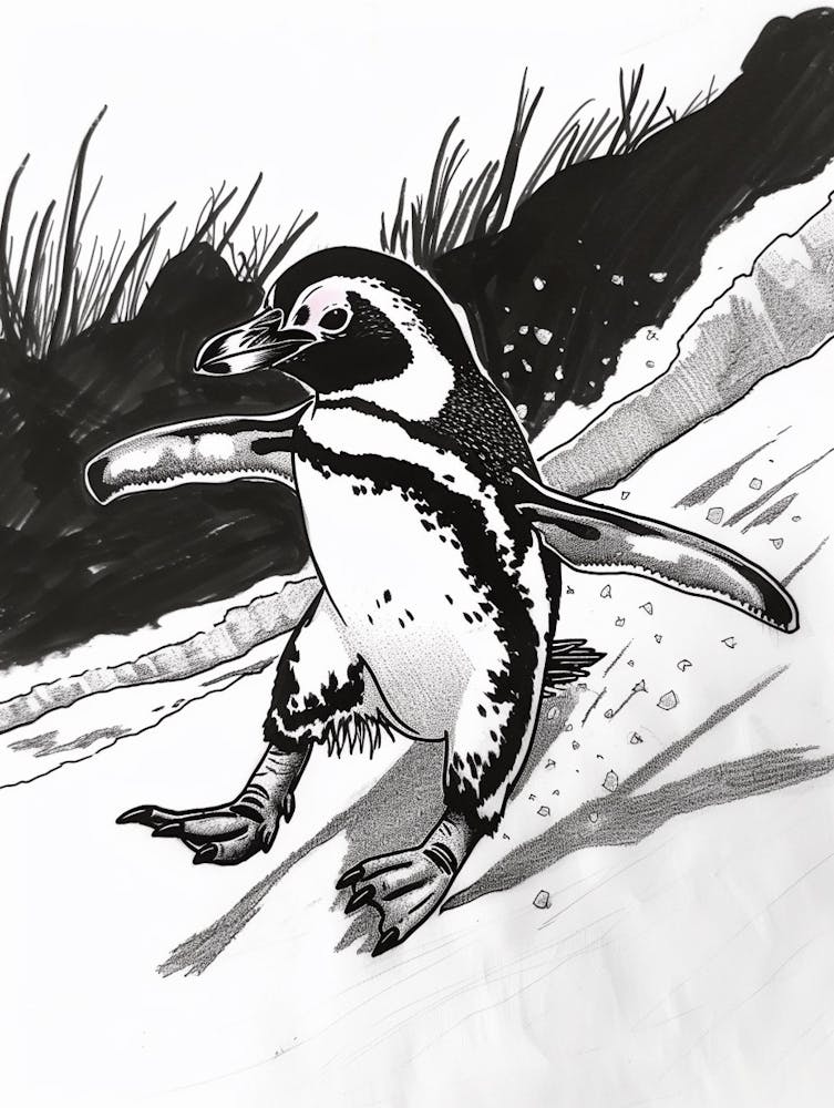 African Penguin Sliding On Ice 3