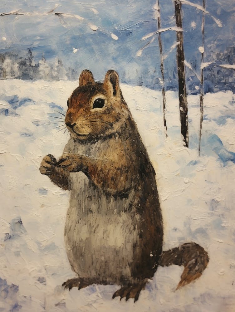 Vintage Winter Animal Painting Chipmunk 2