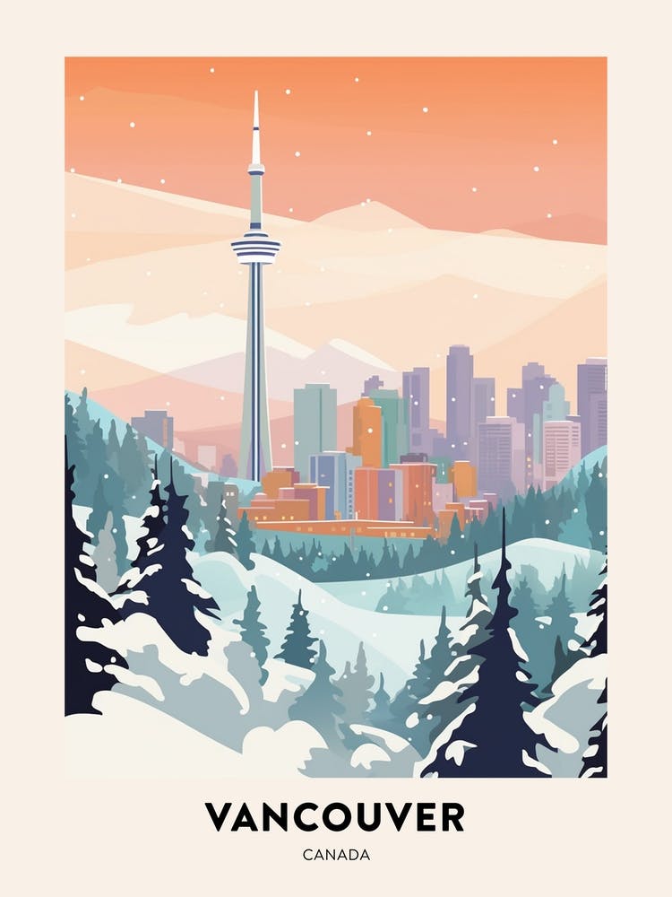 Vintage Winter Travel Poster Vancouver Canada 2