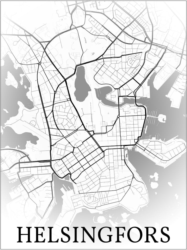 Helsingfors, Finland, City Map, Black And White Fade Design