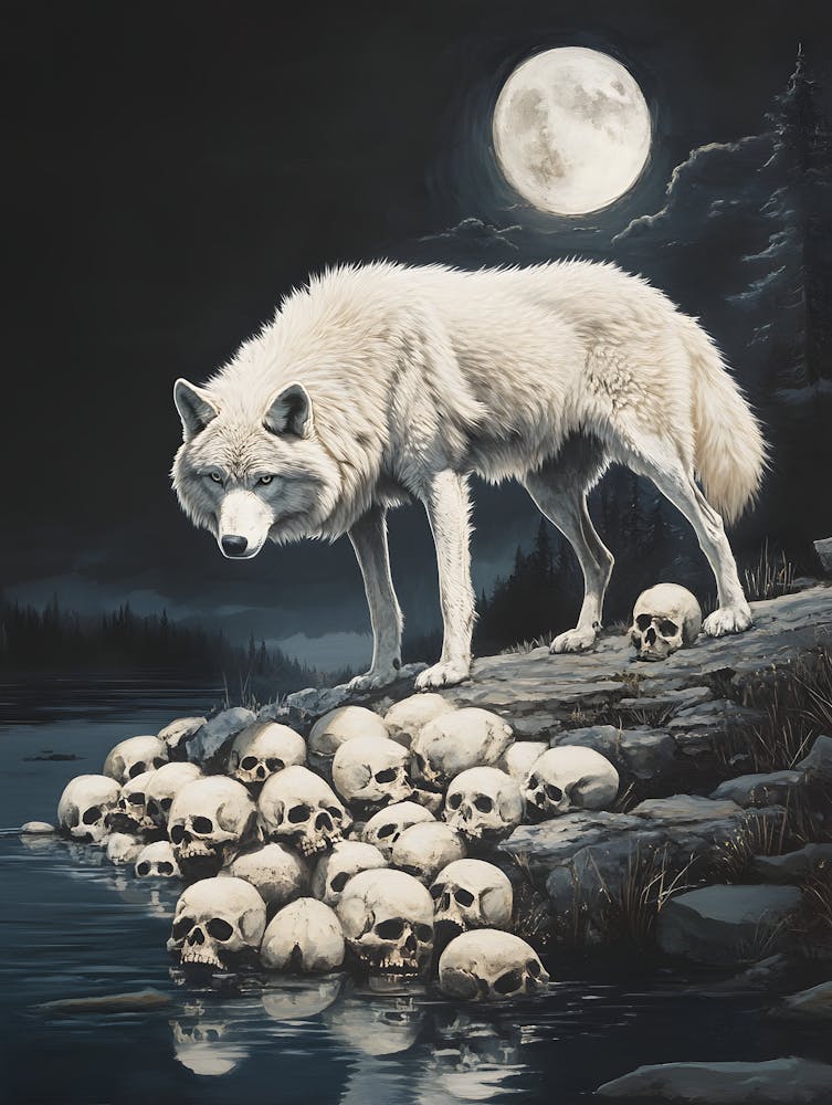 White Wolf Stepping Across Skulls 11