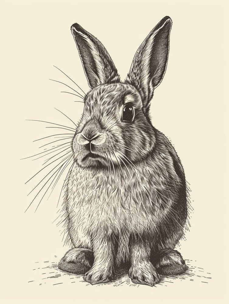 English Lop Blockprint Rabbit Illustration 10