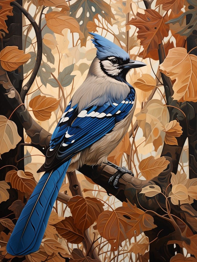 Dark And Moody Botanical Blue Jay 1