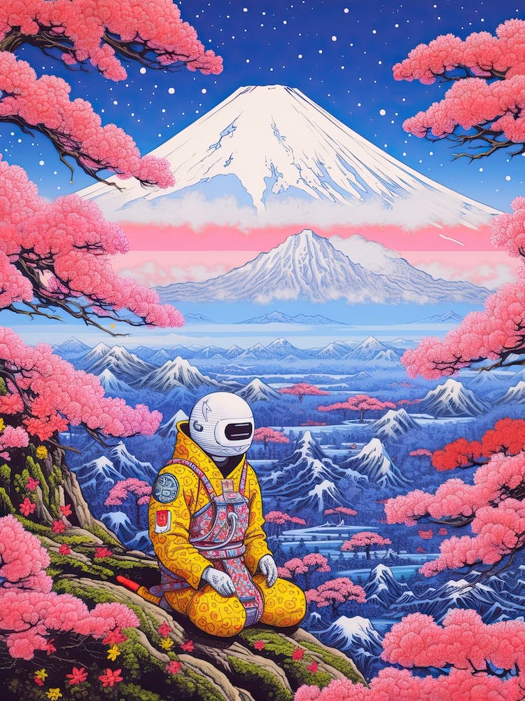 Hippie Astronaut Meditating In Moutn Fuji, Japan 3