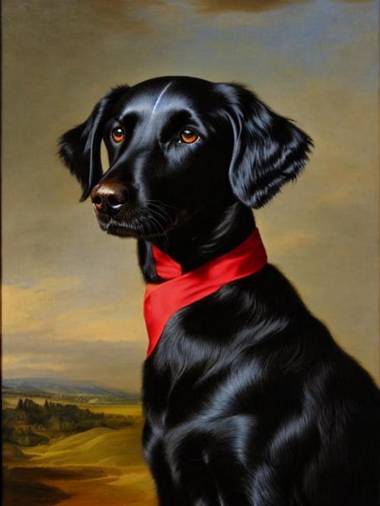 Flat Coated Retriever Renaissance Portrait Oil Painting