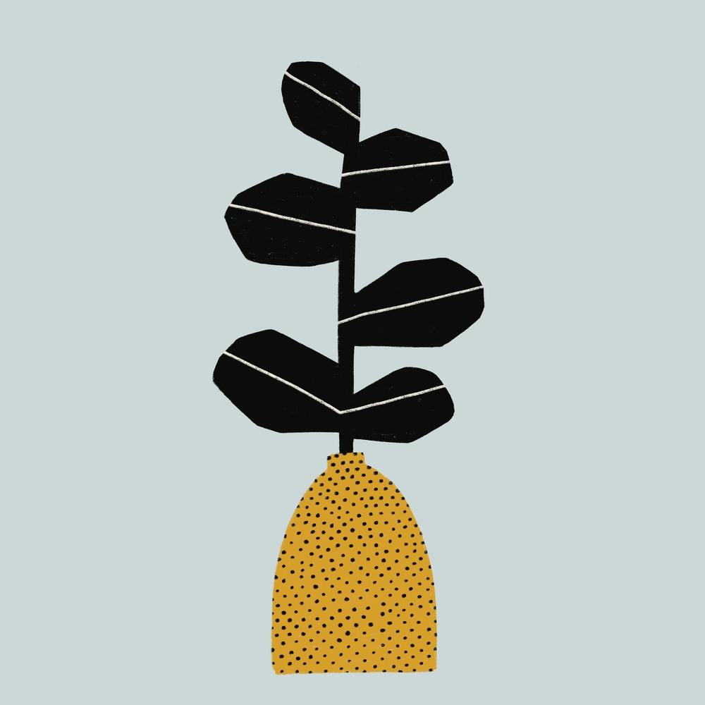 Modern Plant Yellow Dots Square