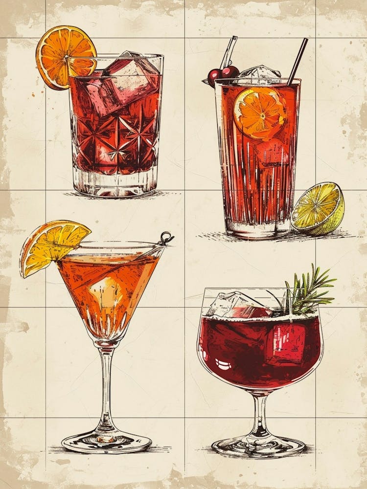 Cocktail Selection Vintage Illustration