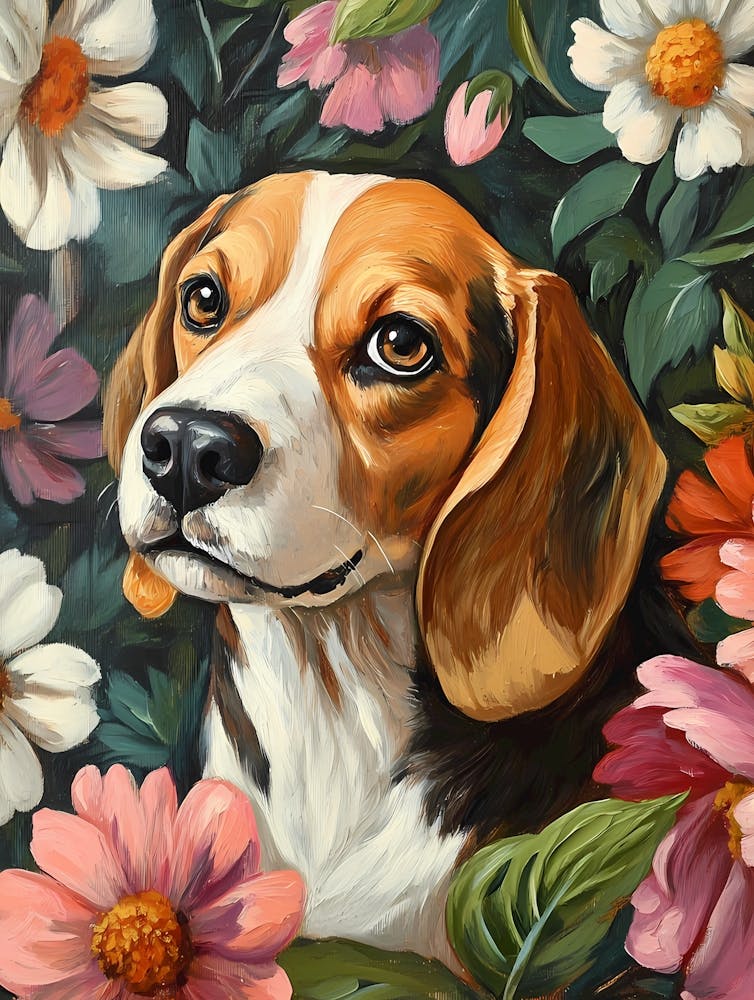 Beagle Floral Painted Portrait L