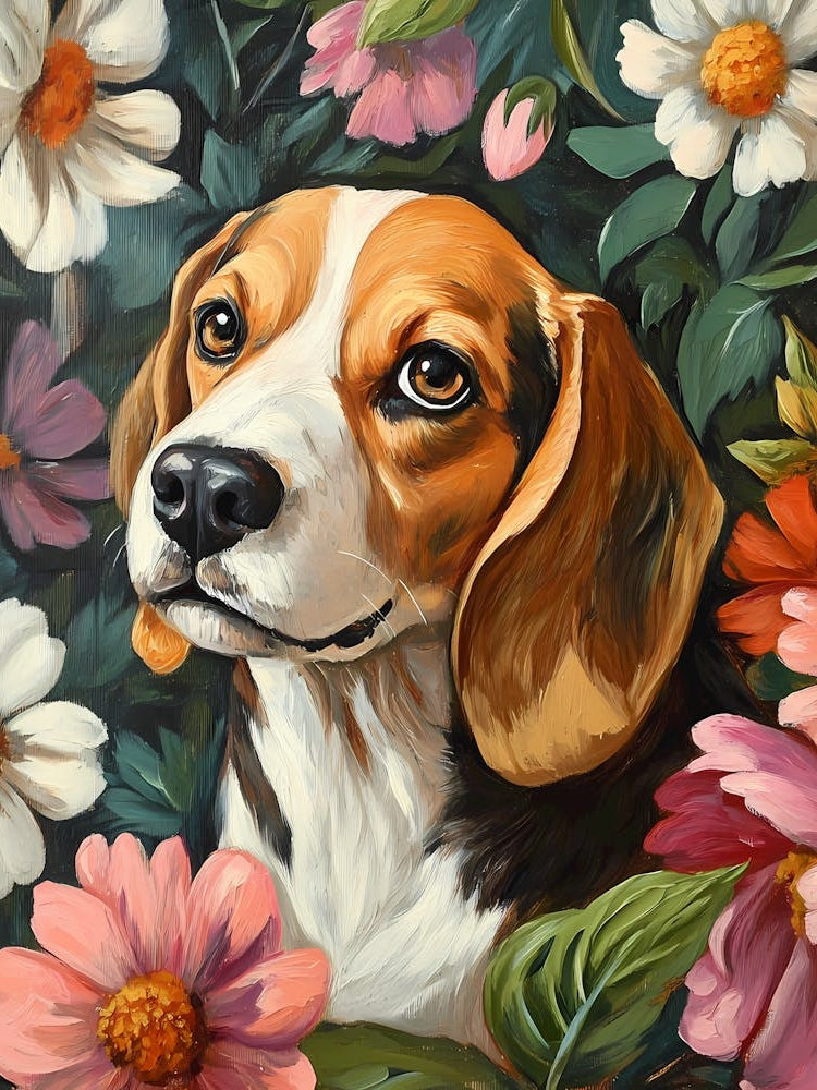 Beagle Floral Painted Portrait L