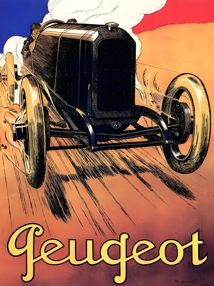 Peugeot, Old Timer Car, Vintage Advertisement Poster