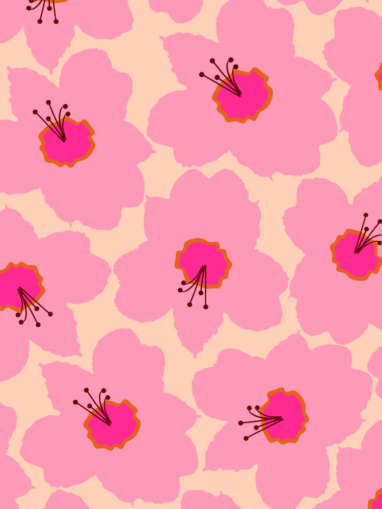 Orange And Pink Retro Floral