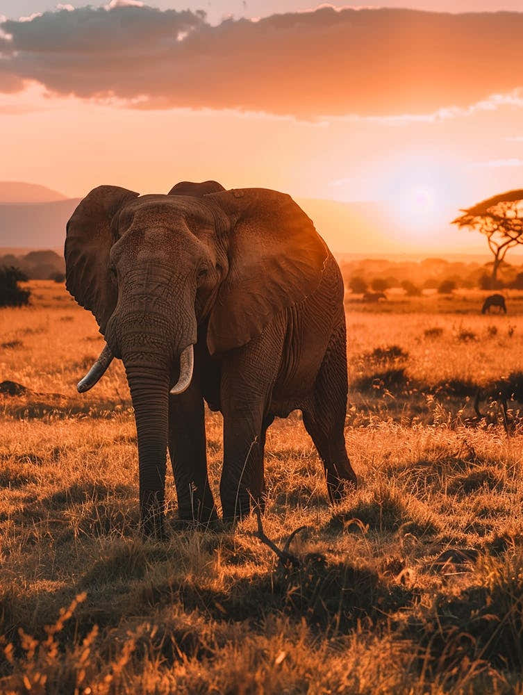 Elephant At Sunset In Kenya