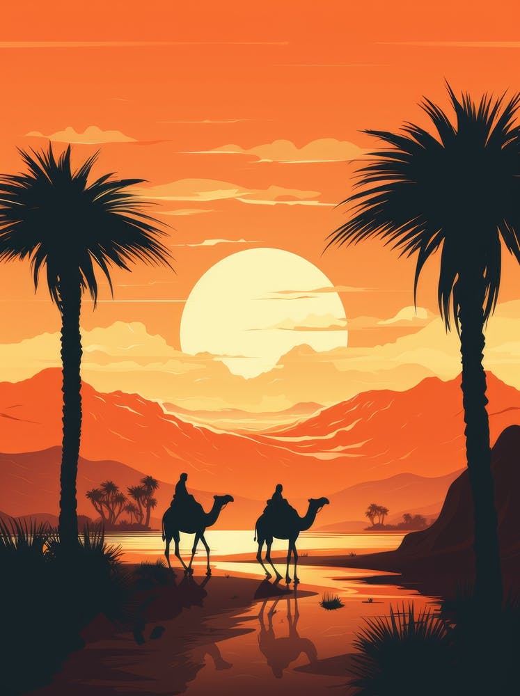 Desert Landscape With Camels