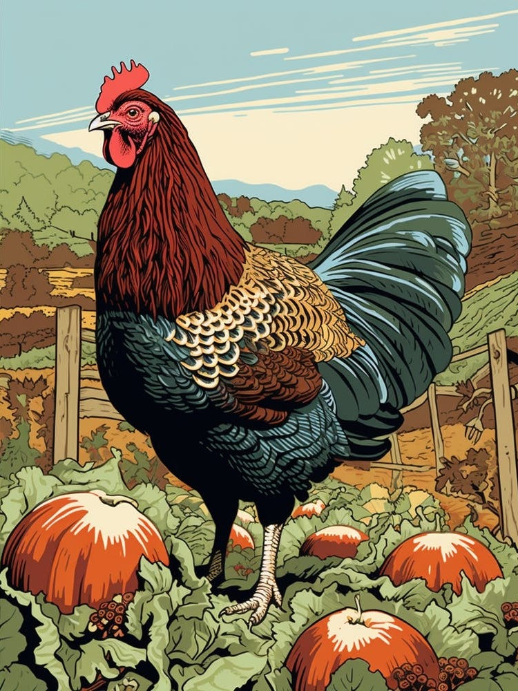 Vintage Bird Linocut Turkey 2