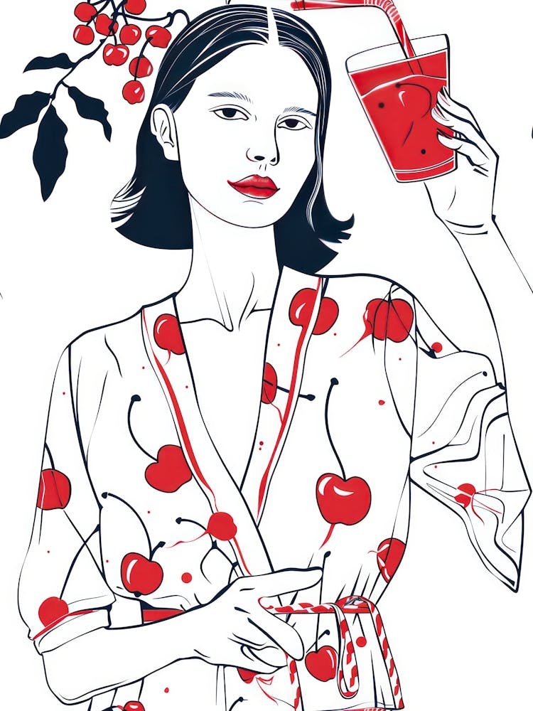Woman Portrait With Cherries 7 Pattern
