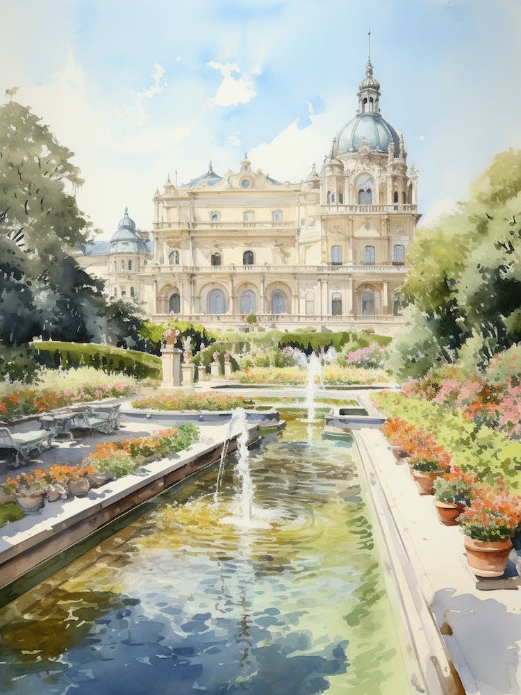 Mirabell Palace Gardens Austria Watercolour 2 
