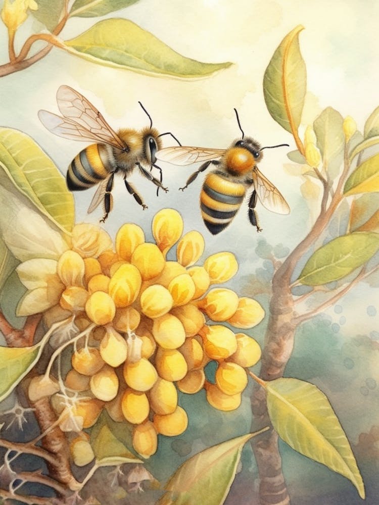 Honey Bee Dance Illustration Aquarelle Ruche 4