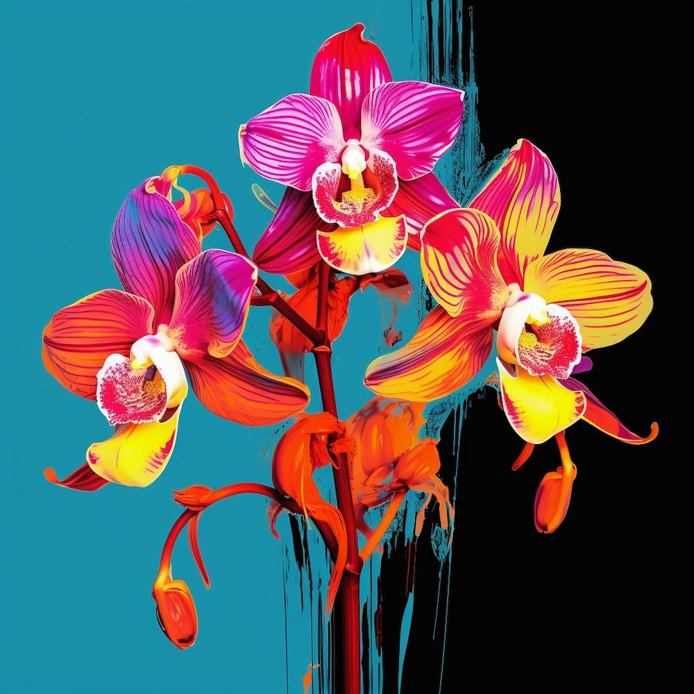 Andy Warhol Style Pop Art Flowers Monkey Orchid 3 Square