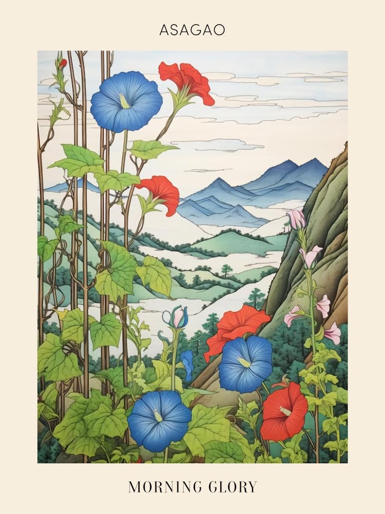 Asagao Morning Glory 3 Japanese Botanical Illustration Poster