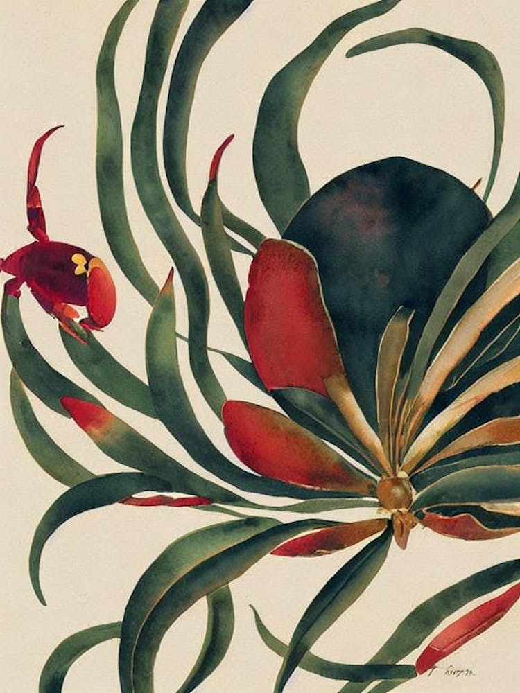 Red Jamaican Crab Vintage Graphic Watercolour