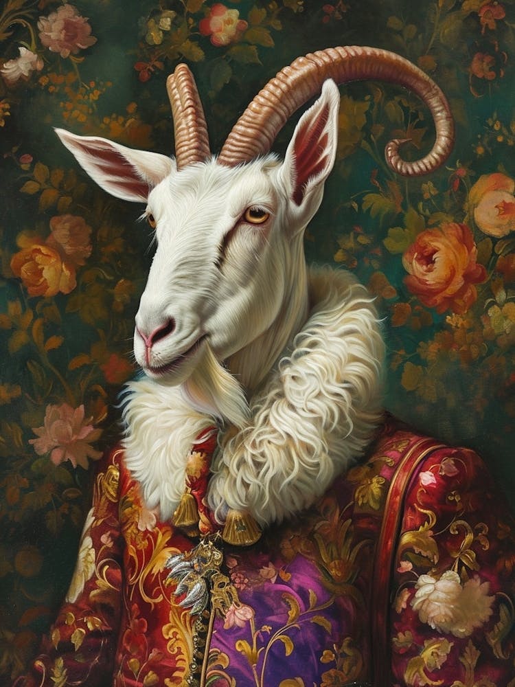 Goat In Medieval Clothes Portrait