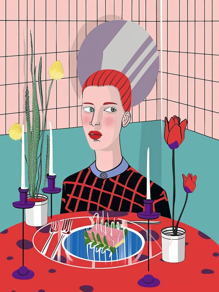 Illustration Of A Woman At A Table