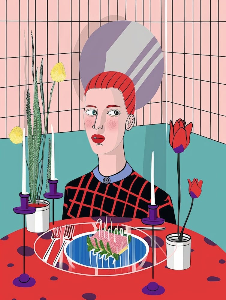 Illustration Of A Woman At A Table