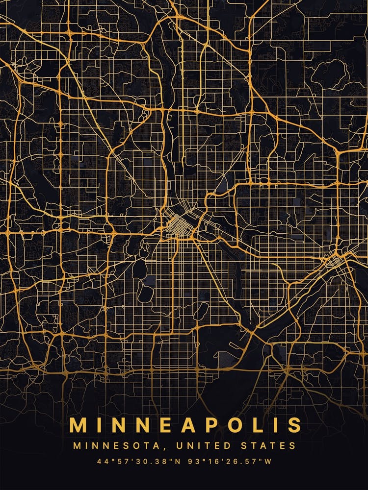 Minneapolis Minnesota USA Black And Gold Map