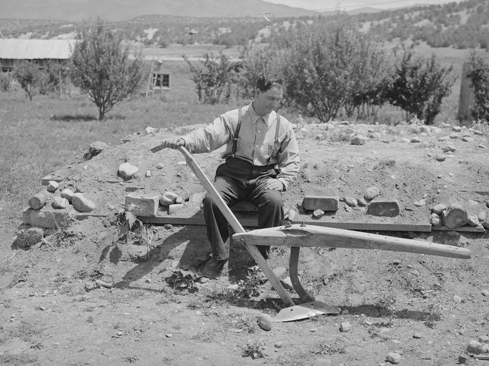 Spanish American Farmer With Wooden Plow Which Was Used By His Father, Chamisal, New Mexico By Russell Lee