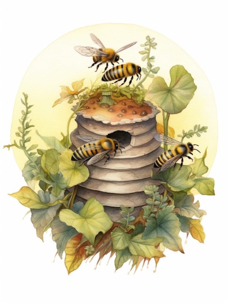 Alfalfa Leafcutter Bee Beehive Watercolour Illustration 1