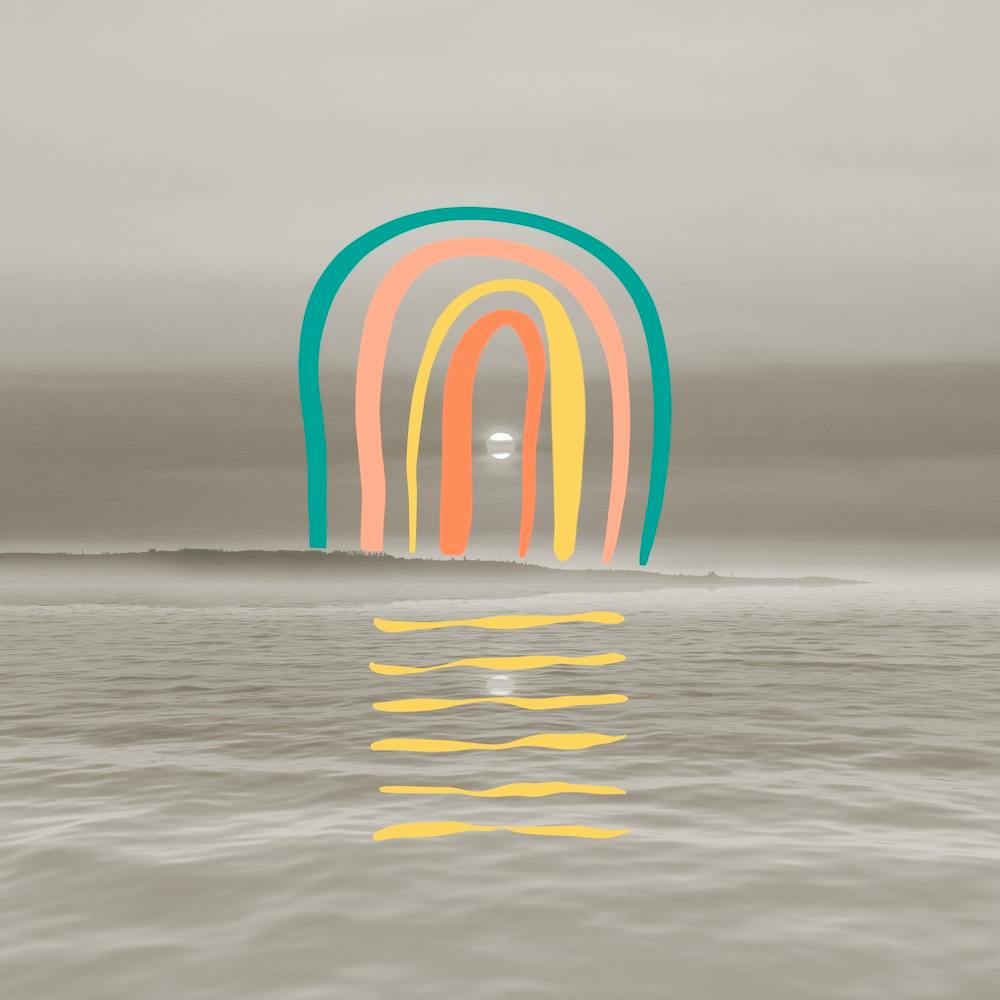 Retro Rainbow In The Ocean Square