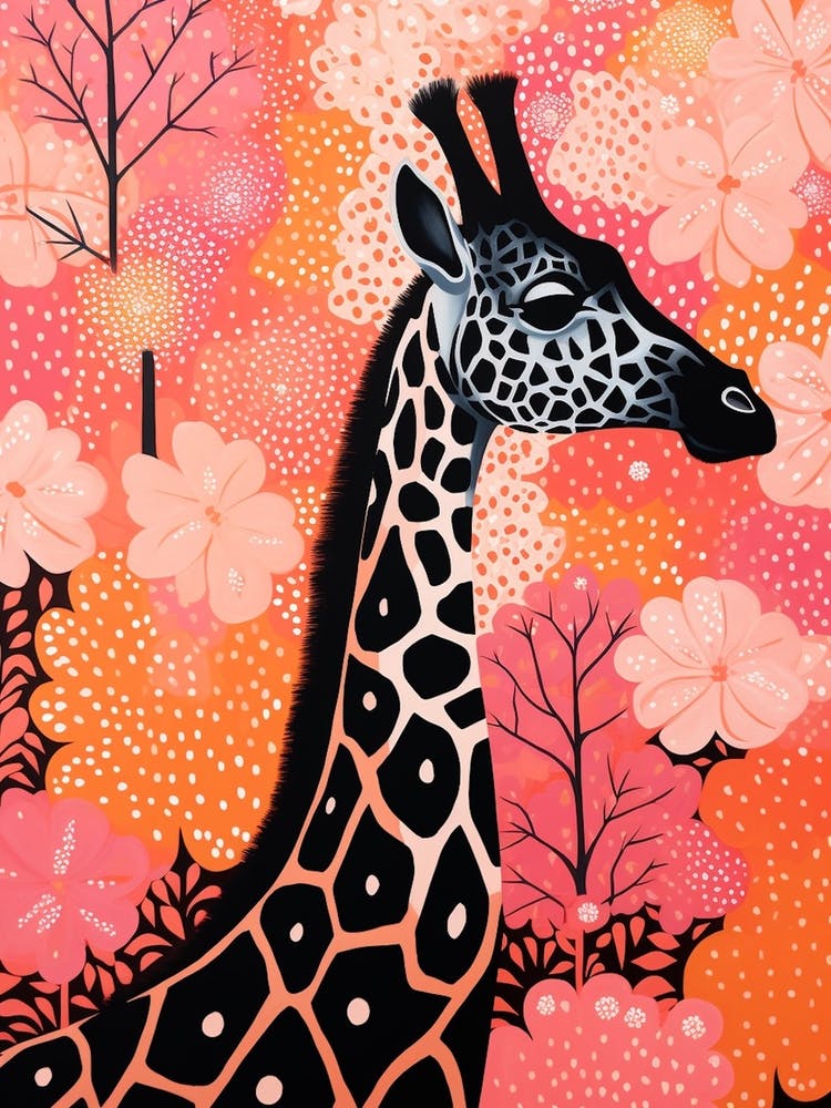 Giraffe In The Flowers Pink Tones 3