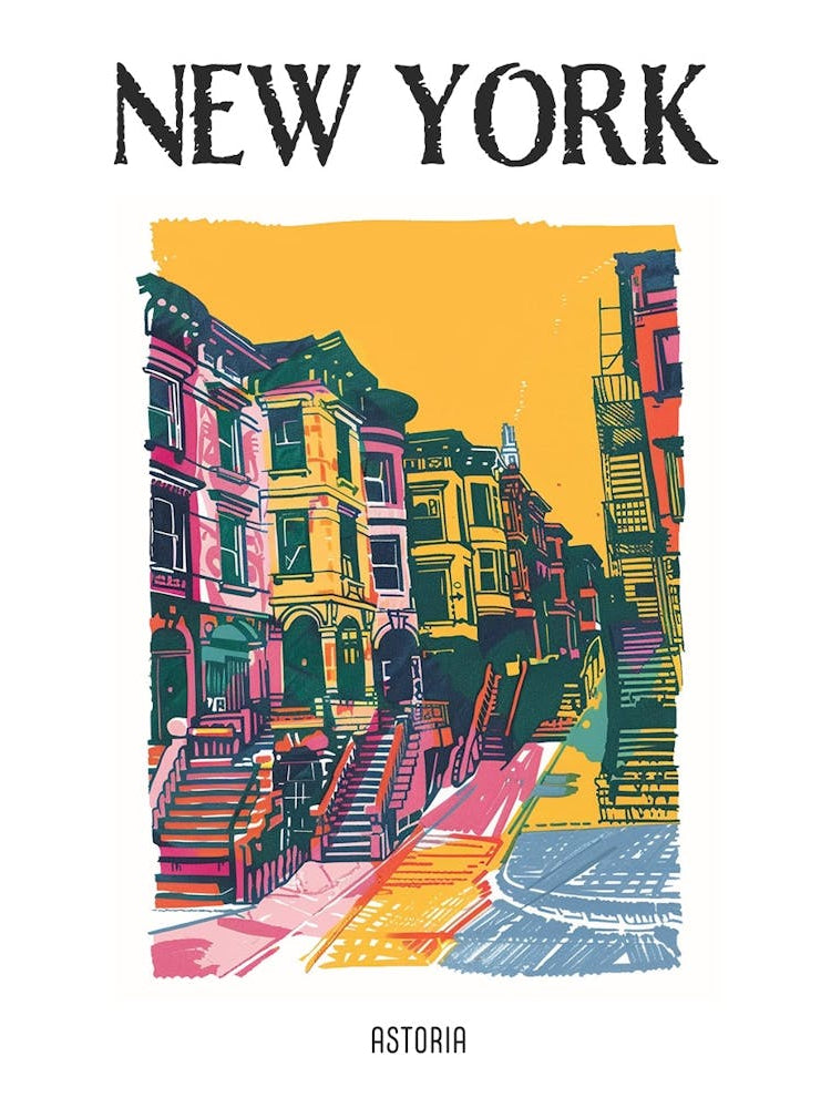 Astoria New York Colourful Silkscreen Illustration 1 Poster