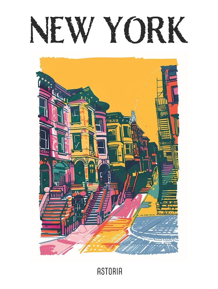 Astoria New York Colourful Silkscreen Illustration 1 Poster