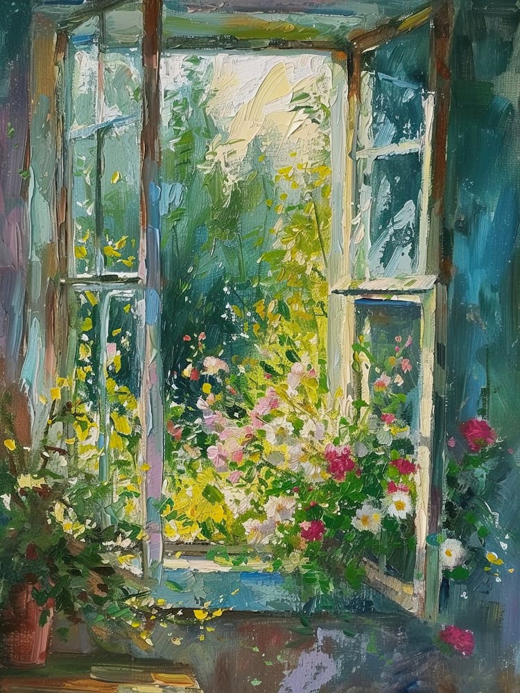 Azalea Flowers On A Cottage Window 2