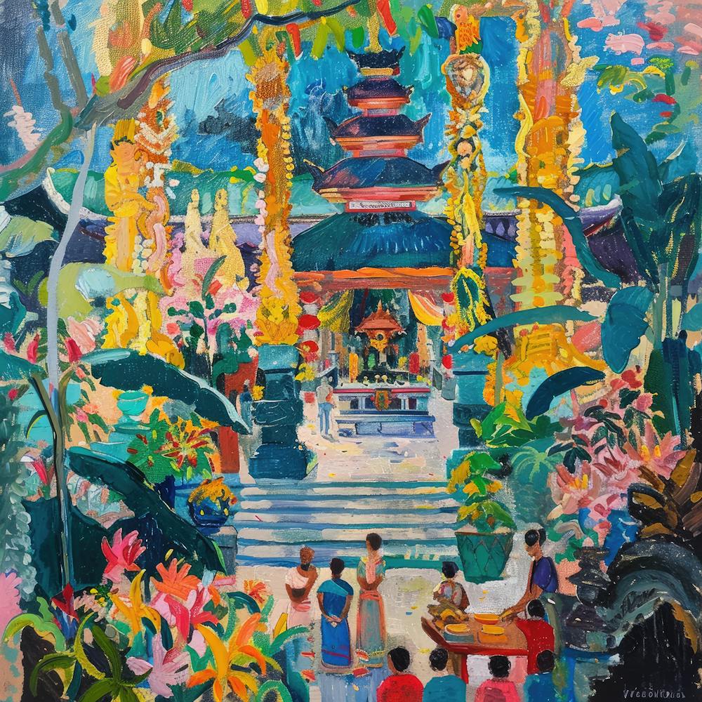 Balinese Temple Ceremony in Style of David Hockney 4