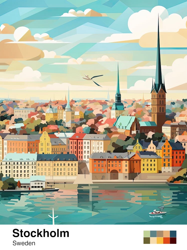 Stockholm, Sweden, Geometric Illustration 4 Poster