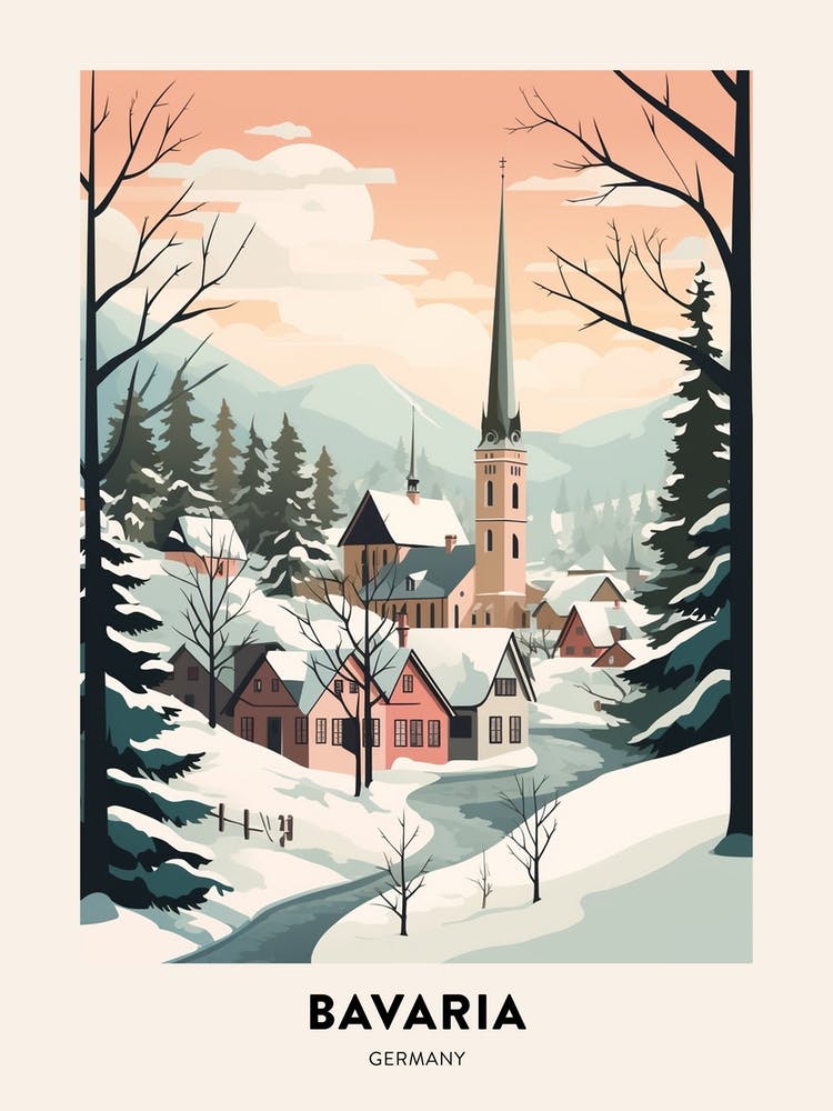 Vintage Winter Travel Poster Bavaria Germany 2