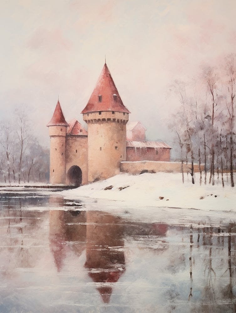 Dreamy Winter Painting Trakai Castle Lithuania 1
