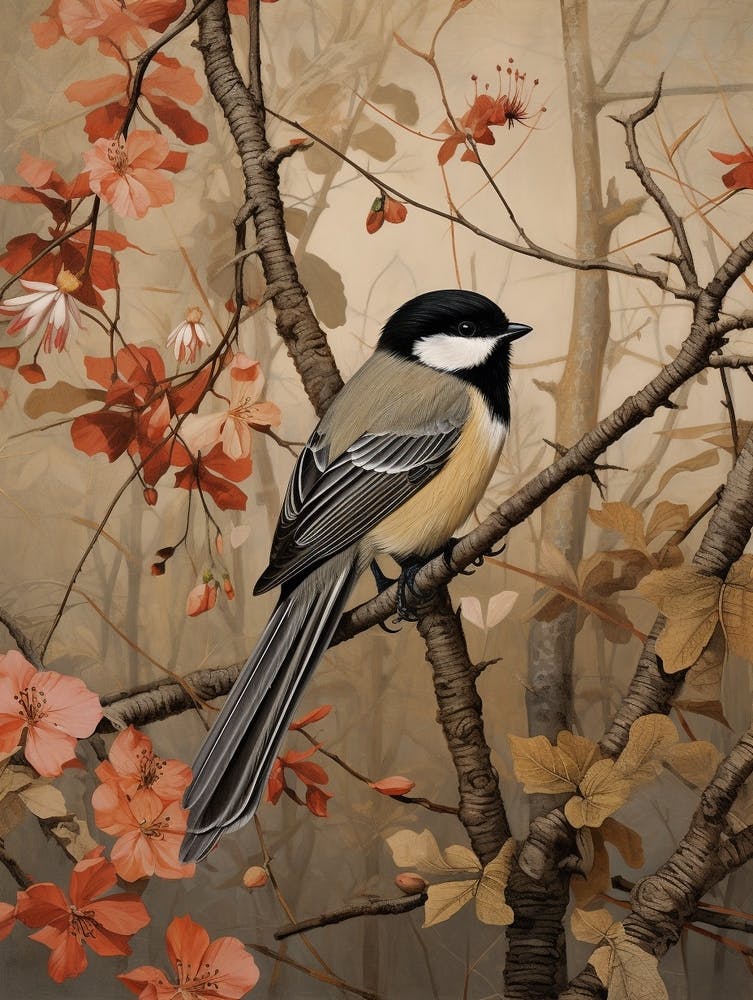 Dark And Moody Botanical Carolina Chickadee 1