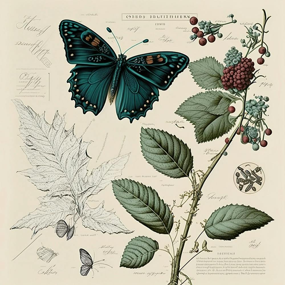 Butterflies Butterfly Botanical Nature Sketch Junk Journal Field Notes Paper Vintage Ephemera