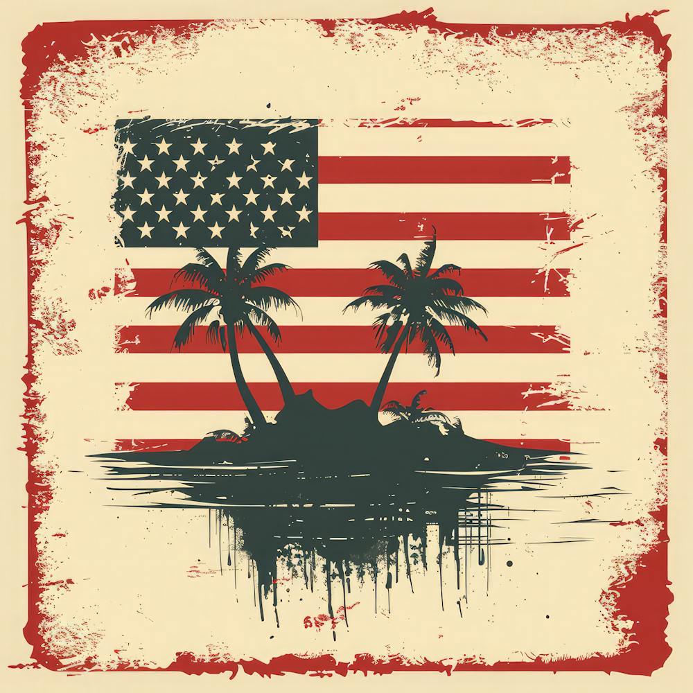 Retro American Flag With Palm Trees 3