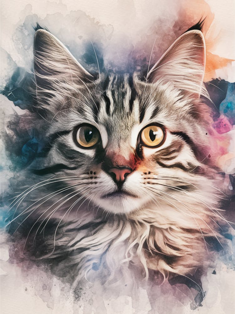 Watercolor Cat Portrait 1