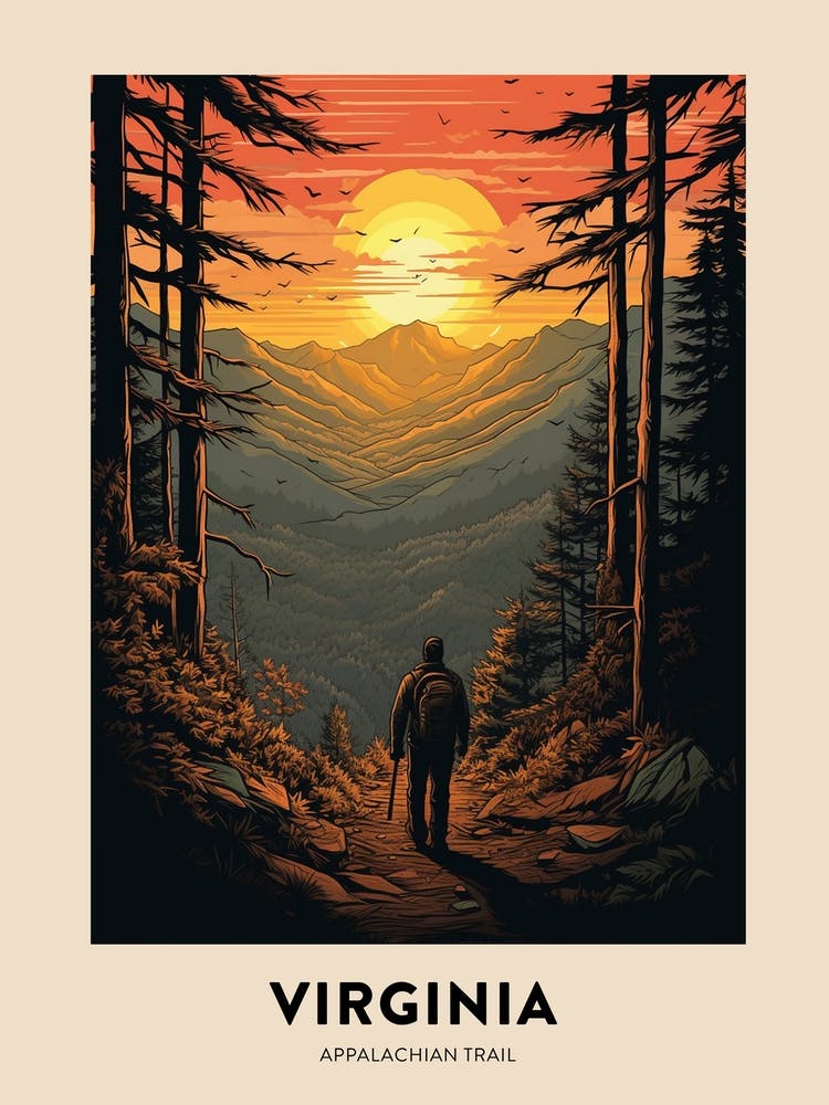 Appalachian Trail Usa 3 Vintage Hiking Travel Poster