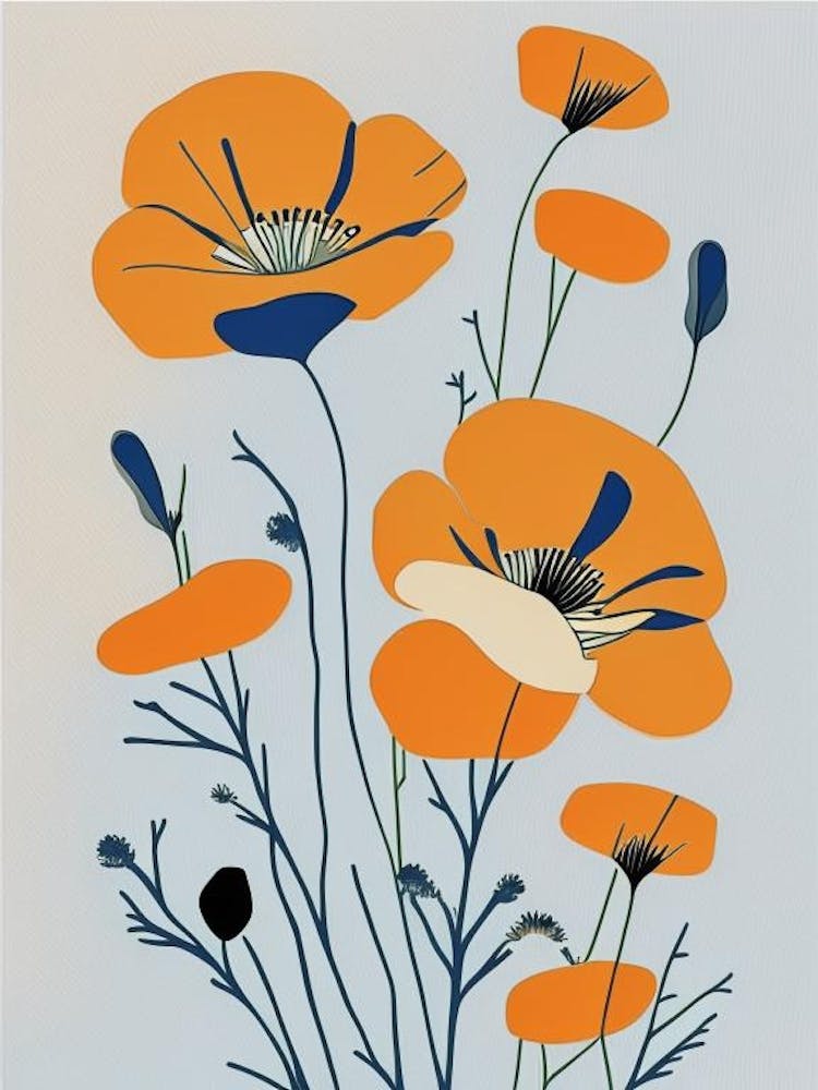 California Poppy Wildflower Modern Muted Colours 2