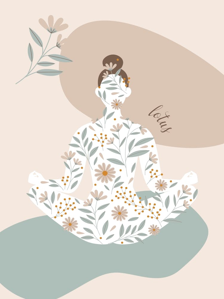 Yoga And Meditation. Boho Yoga Girl & Flowers — boho poster, boho wall art
