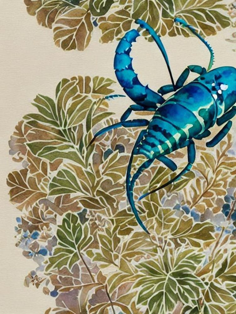 Blue Lobster Vintage Graphic Watercolour