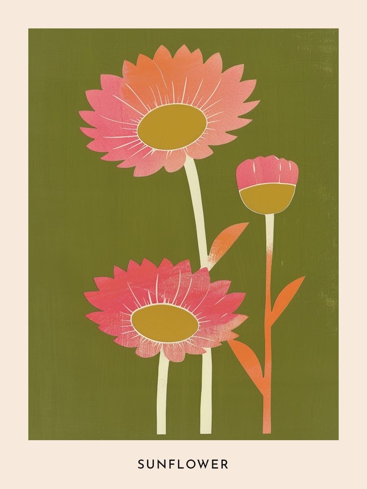 Affiche Fleur Rose & Verte Tournesol 1