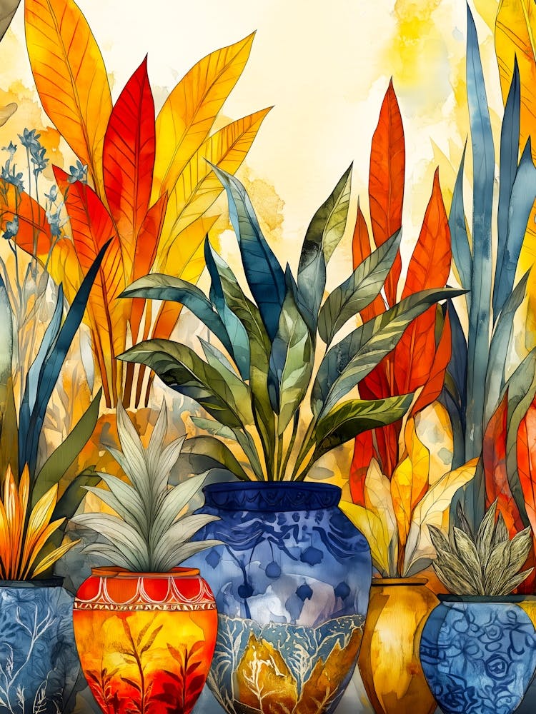 Colorful Pots Of Plants