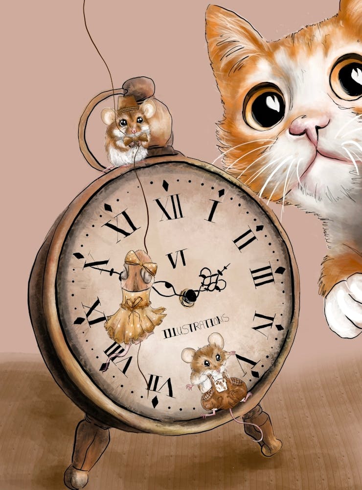 Sneaky Tabby Cat Chasing Mice Vintage